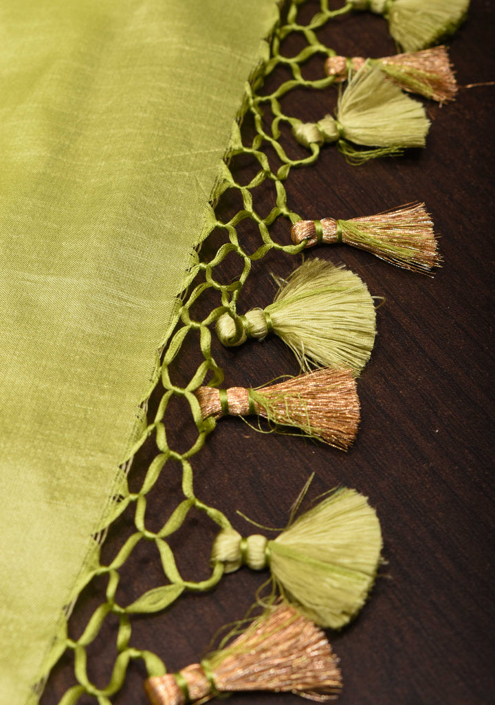 Tea Green Pure Banarasi Katan Silk Saree with Chunri Buttas  and Zari Border | SILK MARK CERTIFIED