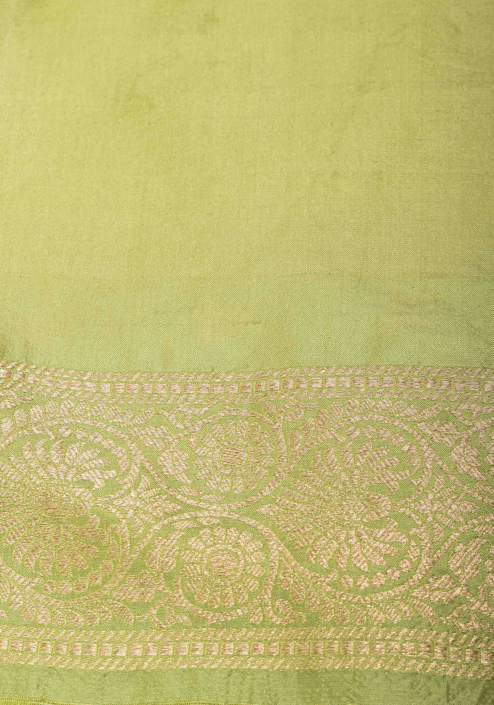 Tea Green Pure Banarasi Katan Silk Saree with Chunri Buttas  and Zari Border | SILK MARK CERTIFIED