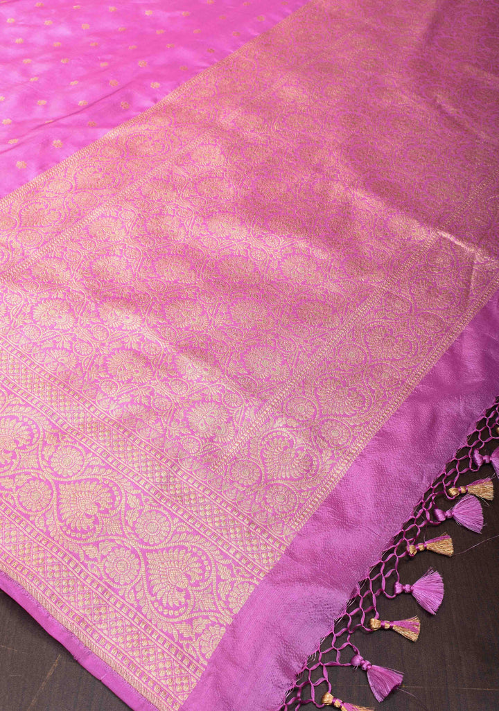 Lavender Pink Banarasi Katan Silk Saree with Chunri Buttis and Zari Borders | SILK MARK CERTIFIED