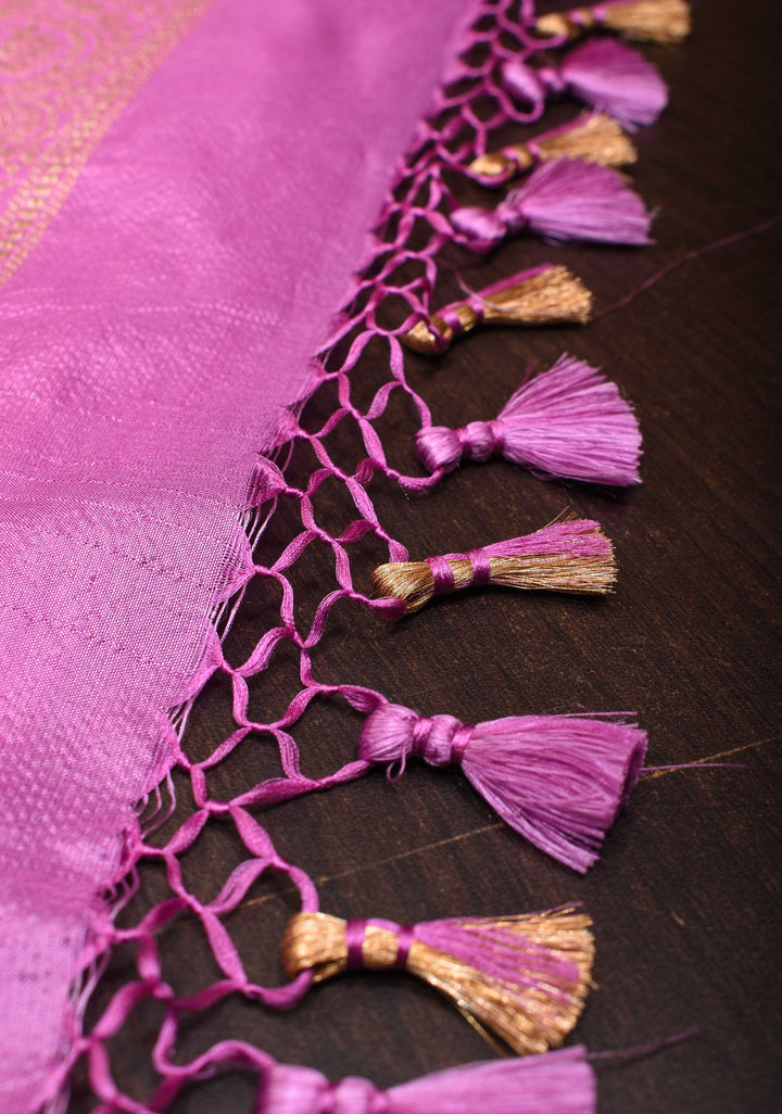 Lavender Pink Banarasi Katan Silk Saree with Chunri Buttis and Zari Borders | SILK MARK CERTIFIED