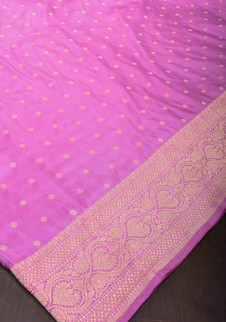 Lavender Pink Banarasi Katan Silk Saree with Chunri Buttis and Zari Borders | SILK MARK CERTIFIED
