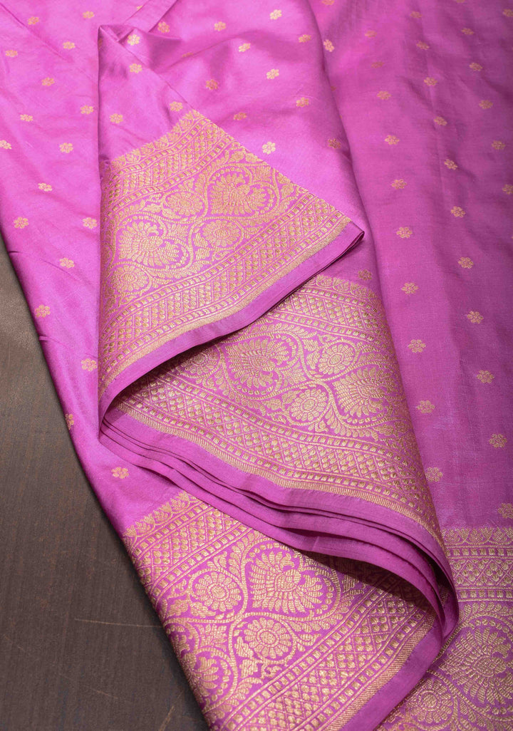 Lavender Pink Banarasi Katan Silk Saree with Chunri Buttis and Zari Borders | SILK MARK CERTIFIED