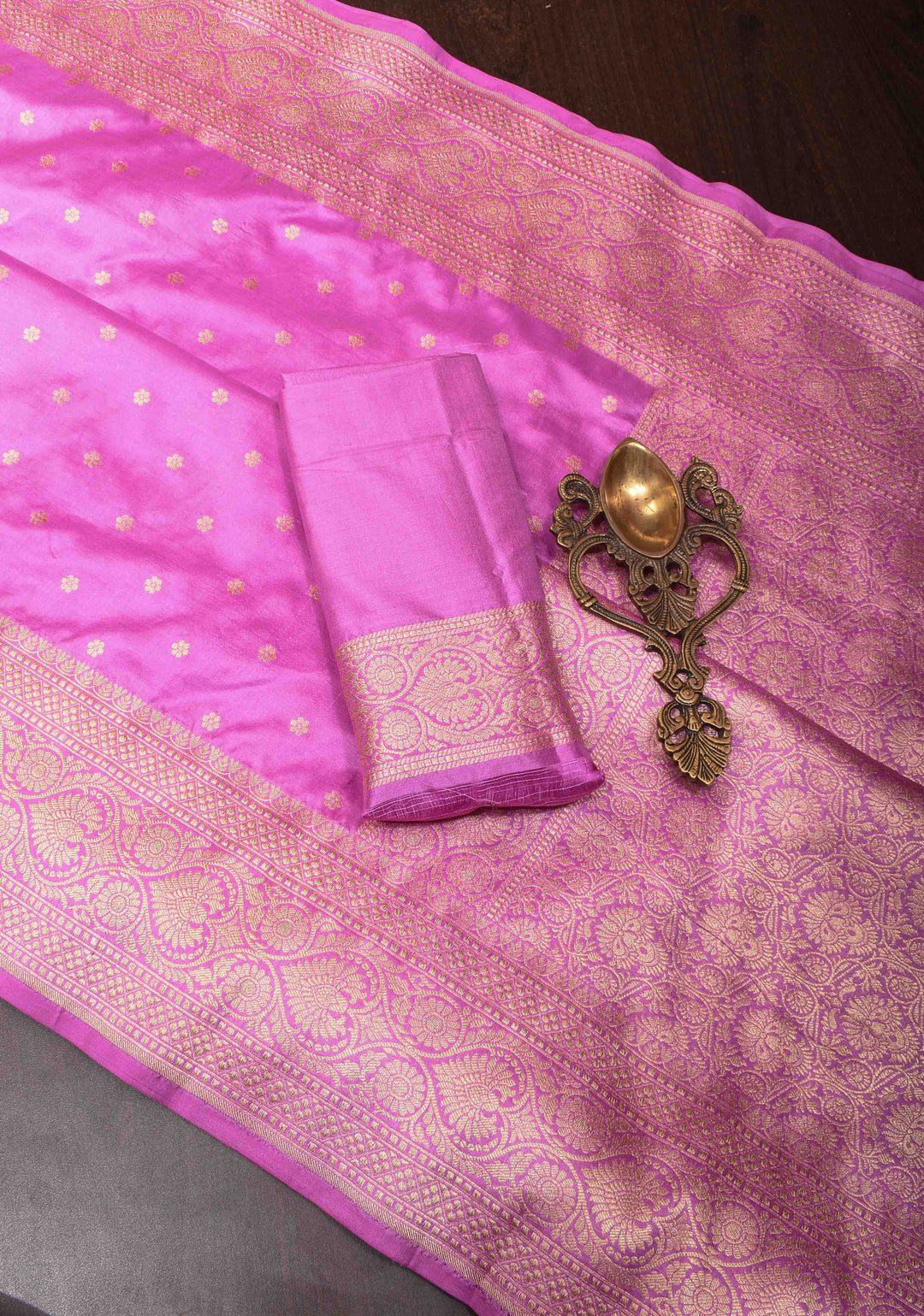 Lavender Pink Banarasi Katan Silk Saree with Chunri Buttis and Zari Borders | SILK MARK CERTIFIED