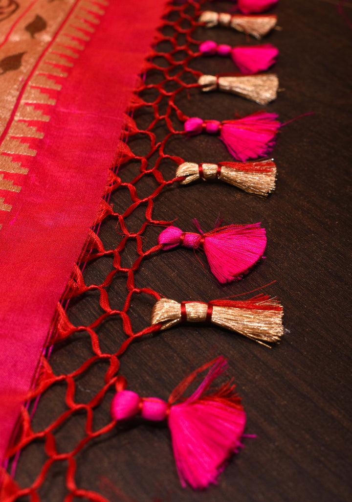 Dark Pink Pure Banarasi Katan Silk Saree with Paithani Style Borders | SILK MARK CERTIFIED