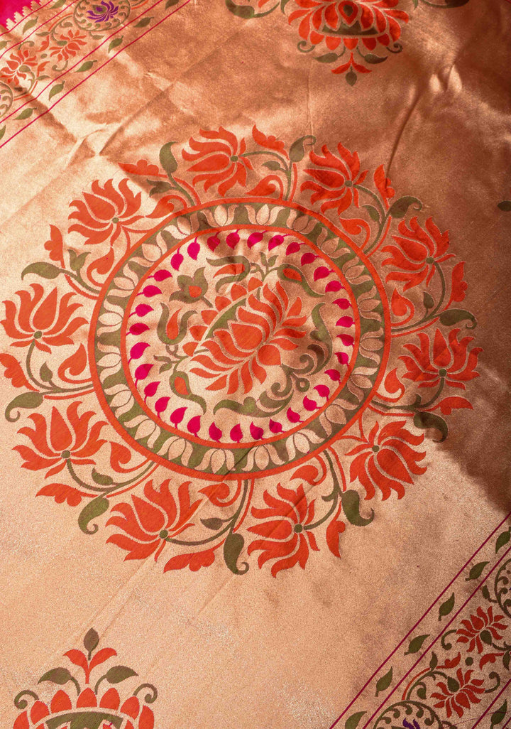 Dark Pink Pure Banarasi Katan Silk Saree with Paithani Style Borders | SILK MARK CERTIFIED