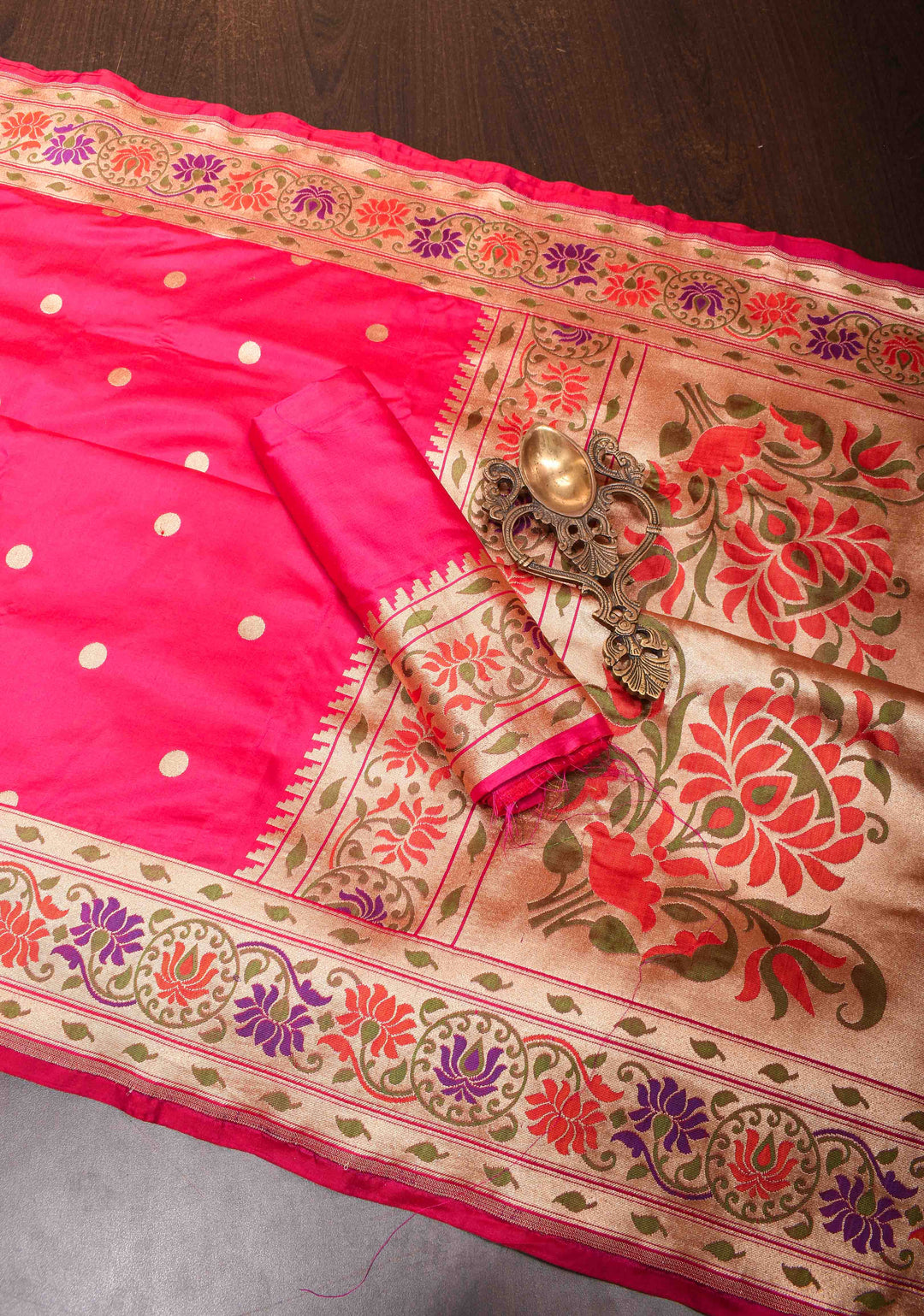 Dark Pink Pure Banarasi Katan Silk Saree with Paithani Style Borders | SILK MARK CERTIFIED