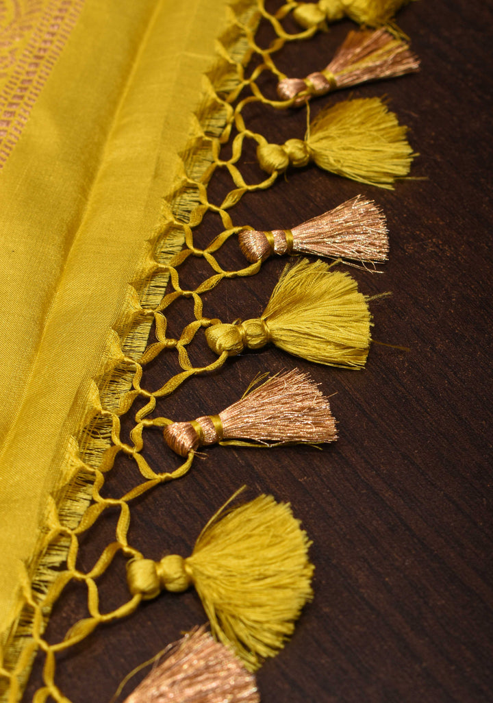 Pale Yellow Banarasi Katan Silk Saree with Chunri Buttis and Zari Borders| SILK MARK CERTIFIED