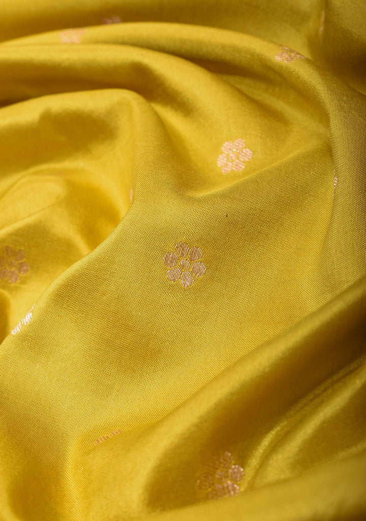 Pale Yellow Banarasi Katan Silk Saree with Chunri Buttis and Zari Borders| SILK MARK CERTIFIED