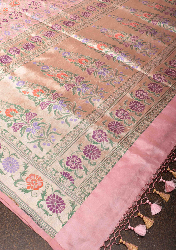 Exquisite Banarasi Patola Katan Silk Saree in Pink with Paithani Style Border | SILK MARK CERTIFIED
