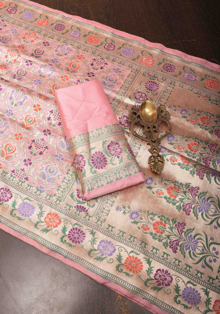 Exquisite Banarasi Patola Katan Silk Saree in Pink with Paithani Style Border | SILK MARK CERTIFIED