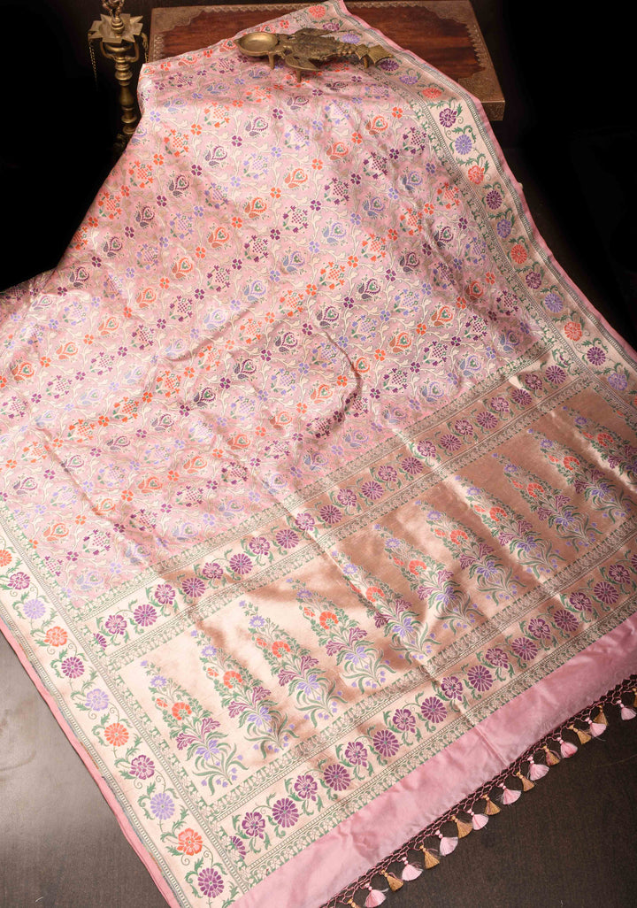 Exquisite Banarasi Patola Katan Silk Saree in Pink with Paithani Style Border | SILK MARK CERTIFIED
