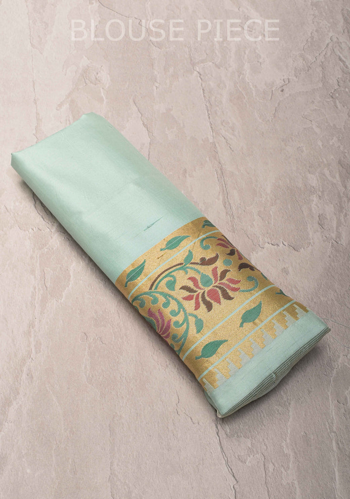 Sage Green Banarasi Katan Silk Saree with Floral Jaal and Paithani Style Meenakari Borders | SILK MARK CERTIFIED