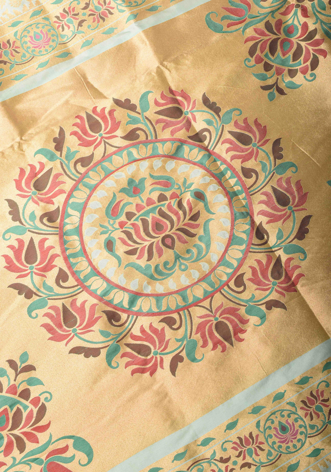 Sage Green Banarasi Katan Silk Saree with Floral Jaal and Paithani Style Meenakari Borders | SILK MARK CERTIFIED