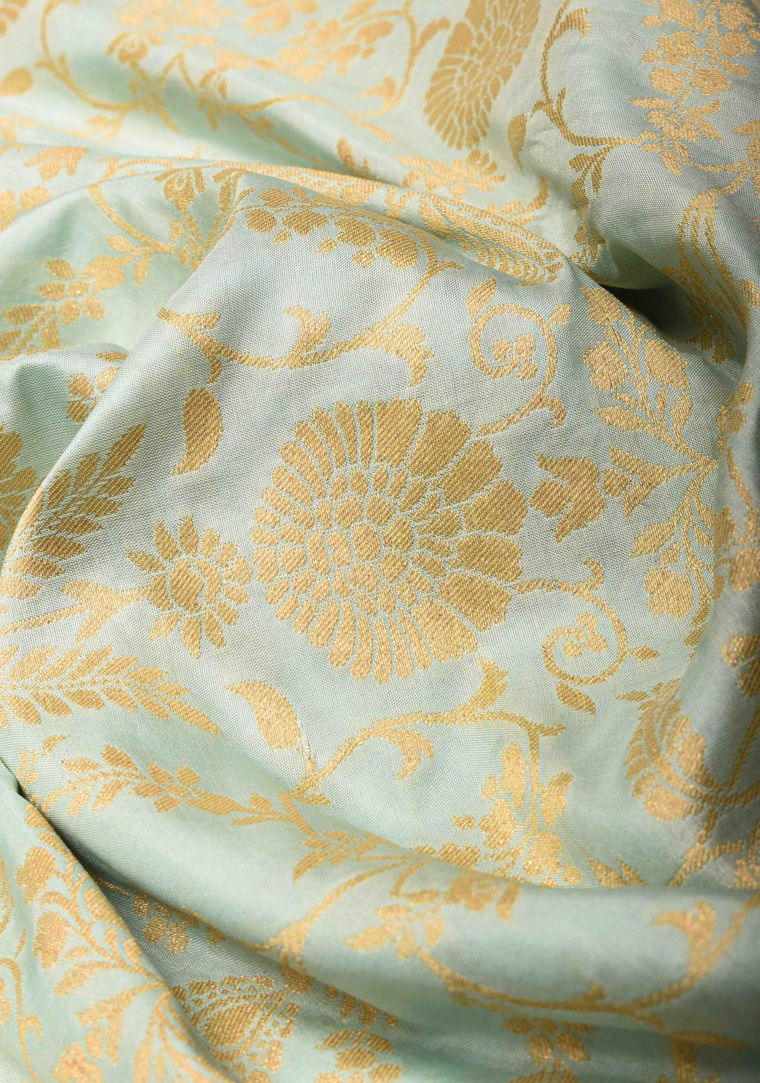 Sage Green Banarasi Katan Silk Saree with Floral Jaal and Paithani Style Meenakari Borders | SILK MARK CERTIFIED