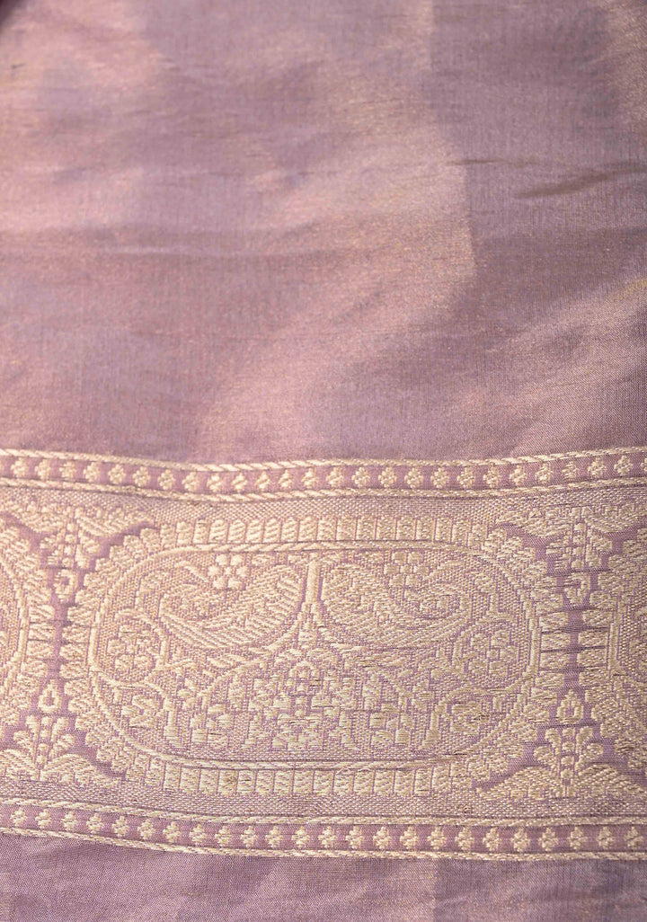Dusty Lavender Tissue Banarasi Silk Saree with Alfi Motifs and Zari Border | SILK MARK CERTIFIED