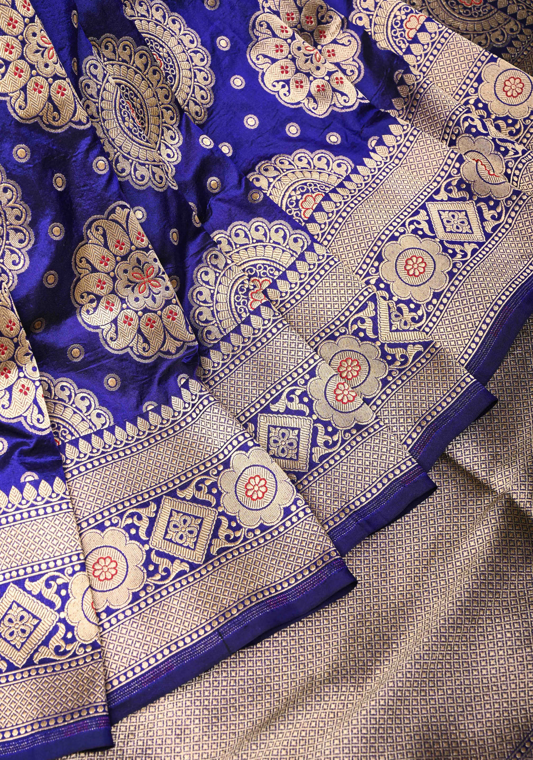 Ink Blue Pure Banarasi Katan Silk Saree with Meenakari Mandala Brocade and Zari Border | SILK MARK CERTIFIED