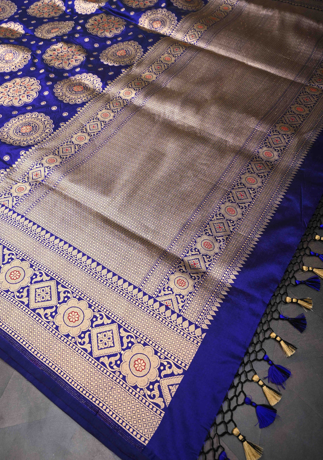 Ink Blue Pure Banarasi Katan Silk Saree with Meenakari Mandala Brocade and Zari Border | SILK MARK CERTIFIED
