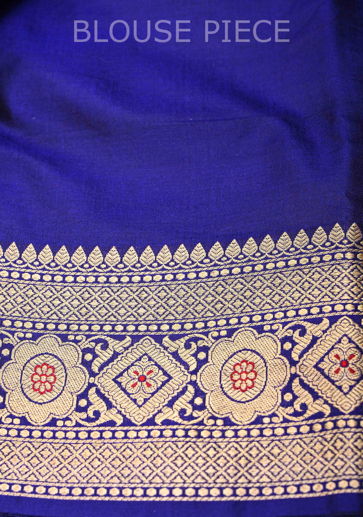 Ink Blue Pure Banarasi Katan Silk Saree with Meenakari Mandala Brocade and Zari Border | SILK MARK CERTIFIED