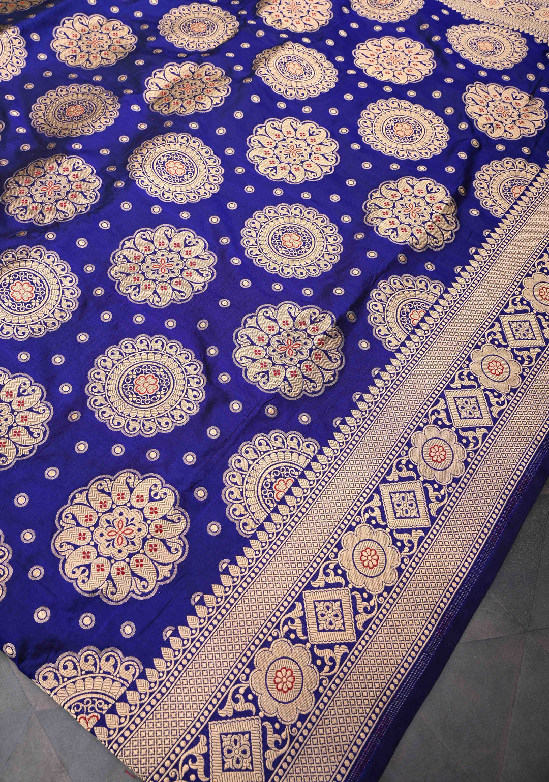 Ink Blue Pure Banarasi Katan Silk Saree with Meenakari Mandala Brocade and Zari Border | SILK MARK CERTIFIED