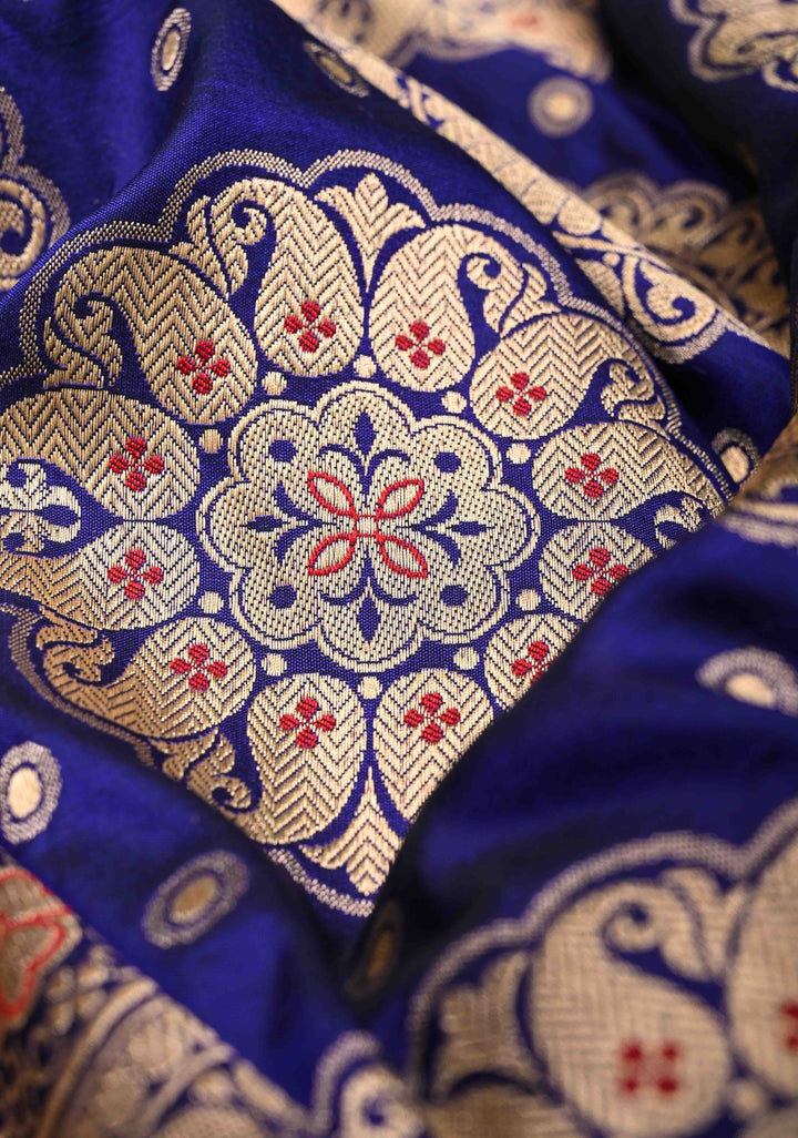 Ink Blue Pure Banarasi Katan Silk Saree with Meenakari Mandala Brocade and Zari Border | SILK MARK CERTIFIED