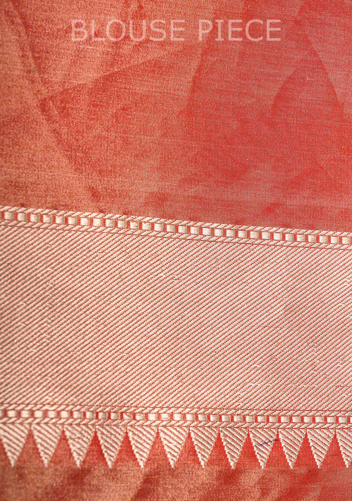 Exquisite Burnt Orange Tissue Banarasi Silk Saree with Paithani Style Zari Border | SILK MARK CERTIFIED