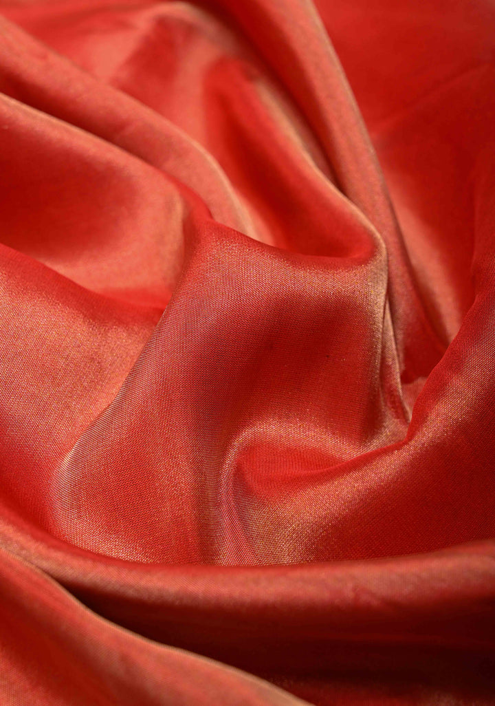 Exquisite Burnt Orange Tissue Banarasi Silk Saree with Paithani Style Zari Border | SILK MARK CERTIFIED