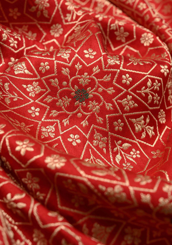 Blood Red Banarasi Katan Silk Saree with Meenakari Floral Brocade and Zari Border | SILK MARK CERTIFIED