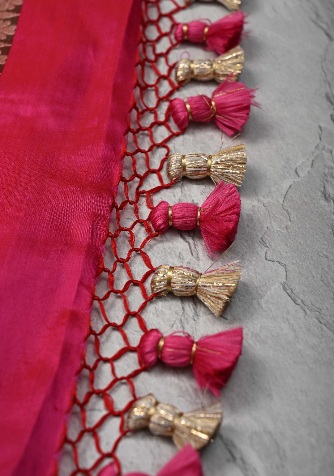 Exquisite Meenakari Banarasi Katan Silk Saree in Hot Pink with Floral Brocade Jaal and Border | SILK MARK CERTIFIED