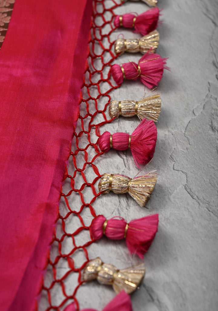 Exquisite Meenakari Banarasi Katan Silk Saree in Hot Pink with Floral Brocade Jaal and Border | SILK MARK CERTIFIED