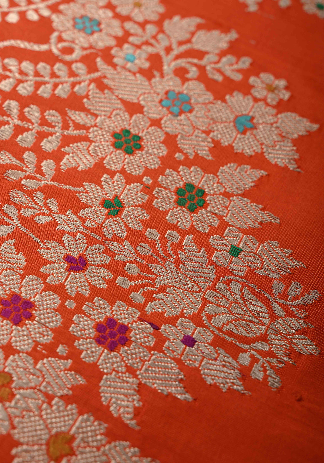 Exquisite Fanta Orange Banarasi Katan Silk Saree with Sona Rupa Buttas and Trendy Meenakari Scallop Border | SILK MARK CERTIFIED