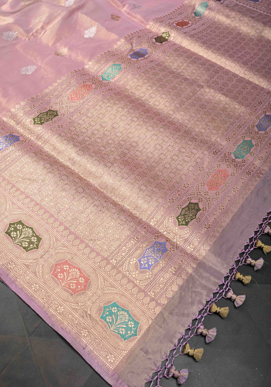 Pink Banarasi Tissue Katan Silk Saree with Sona Rupa and Meenakari Border | SILK MARK CERTIFIED