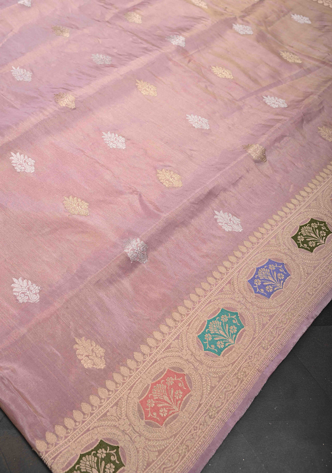 Pink Banarasi Tissue Katan Silk Saree with Sona Rupa and Meenakari Border | SILK MARK CERTIFIED