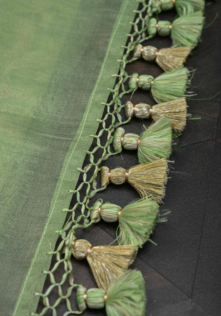Unique Banarasi Kora Silk Saree in Pista Green with Meenakari Floral Jaal And Zari Border| SILK MARK CERTIFIED