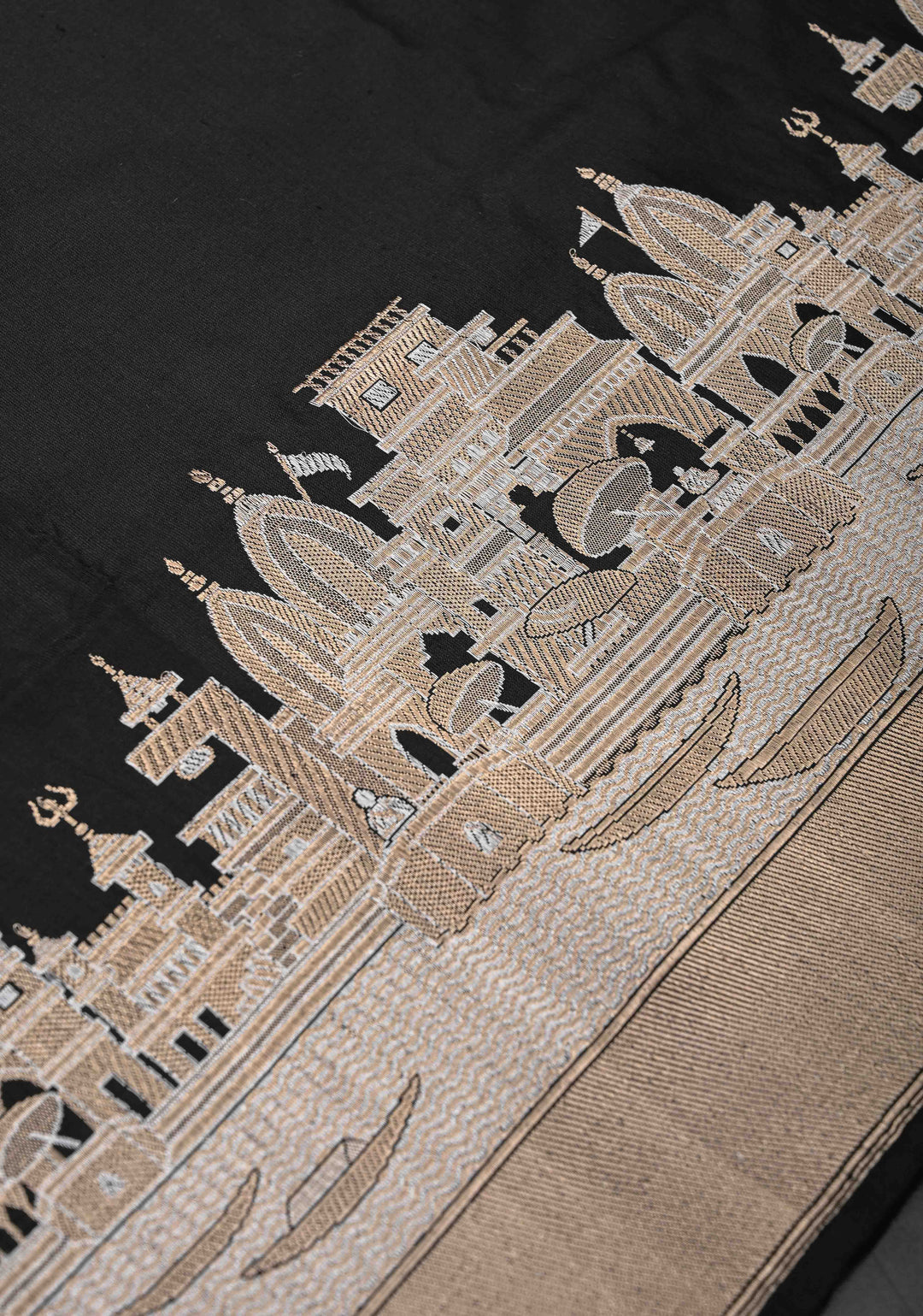 Black Banarasi Katan Silk Saree With Ganga Border | SILK MARK CERTIFIED