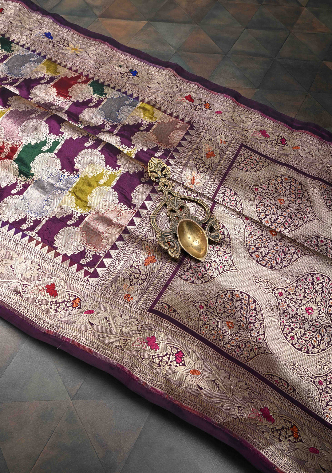 Multicolor Exquisite Rangkaat Style Floral Jaal Banarasi Brocade Katan Silk Saree with Zari Border | SILK MARK CERTIFIED