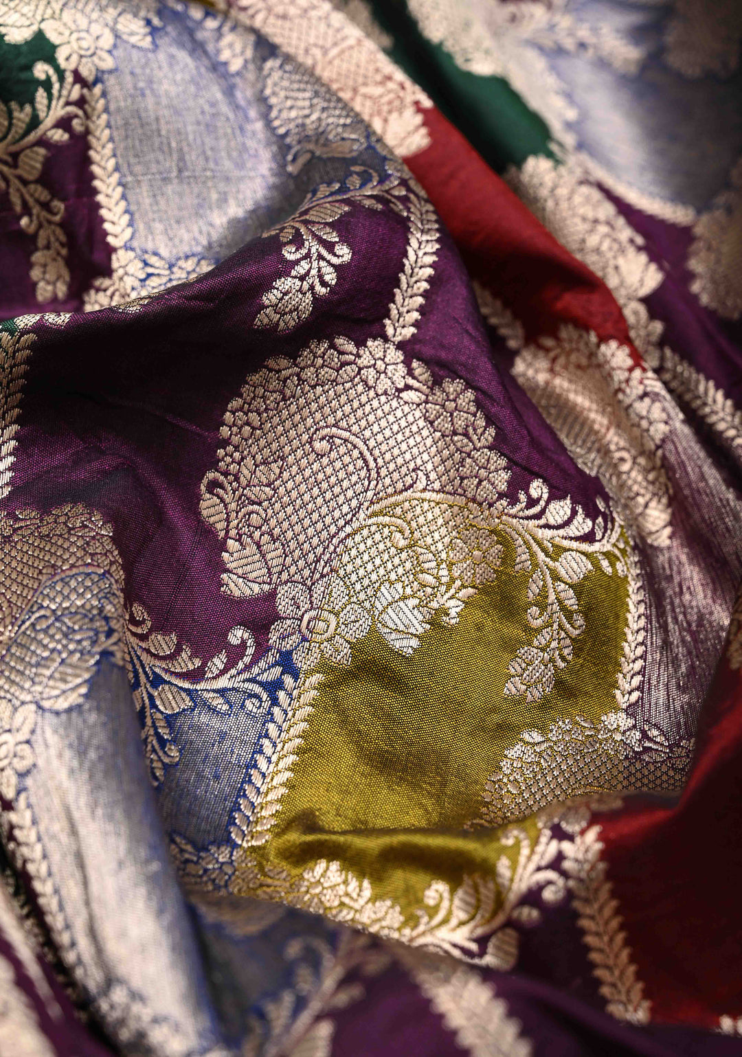 Multicolor Exquisite Rangkaat Style Floral Jaal Banarasi Brocade Katan Silk Saree with Zari Border | SILK MARK CERTIFIED