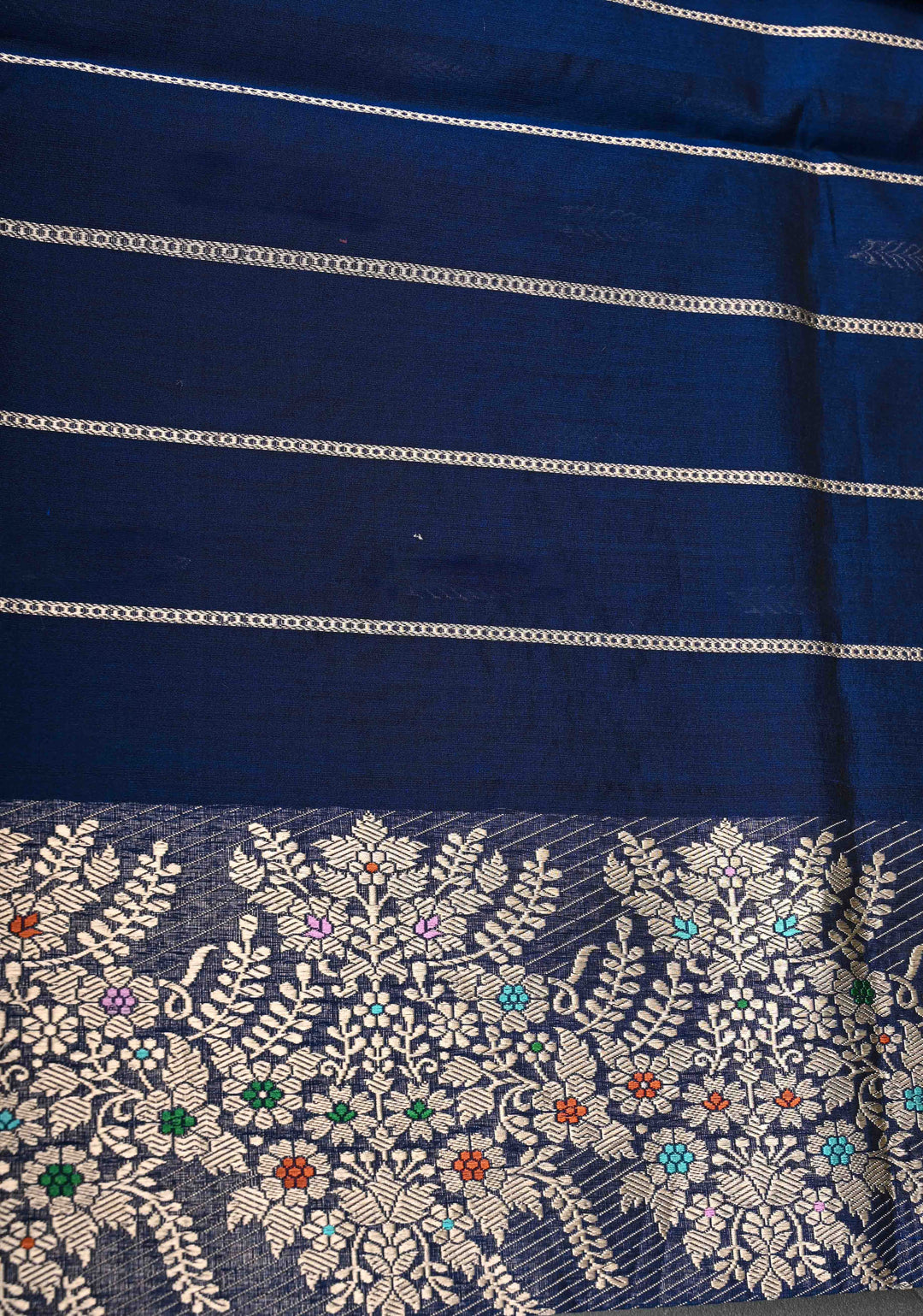 Exquisite Deep Cove Banarasi Katan Silk Saree with Sona Rupa Buttas and Trendy Meenakari Scallop Border | SILK MARK CERTIFIED