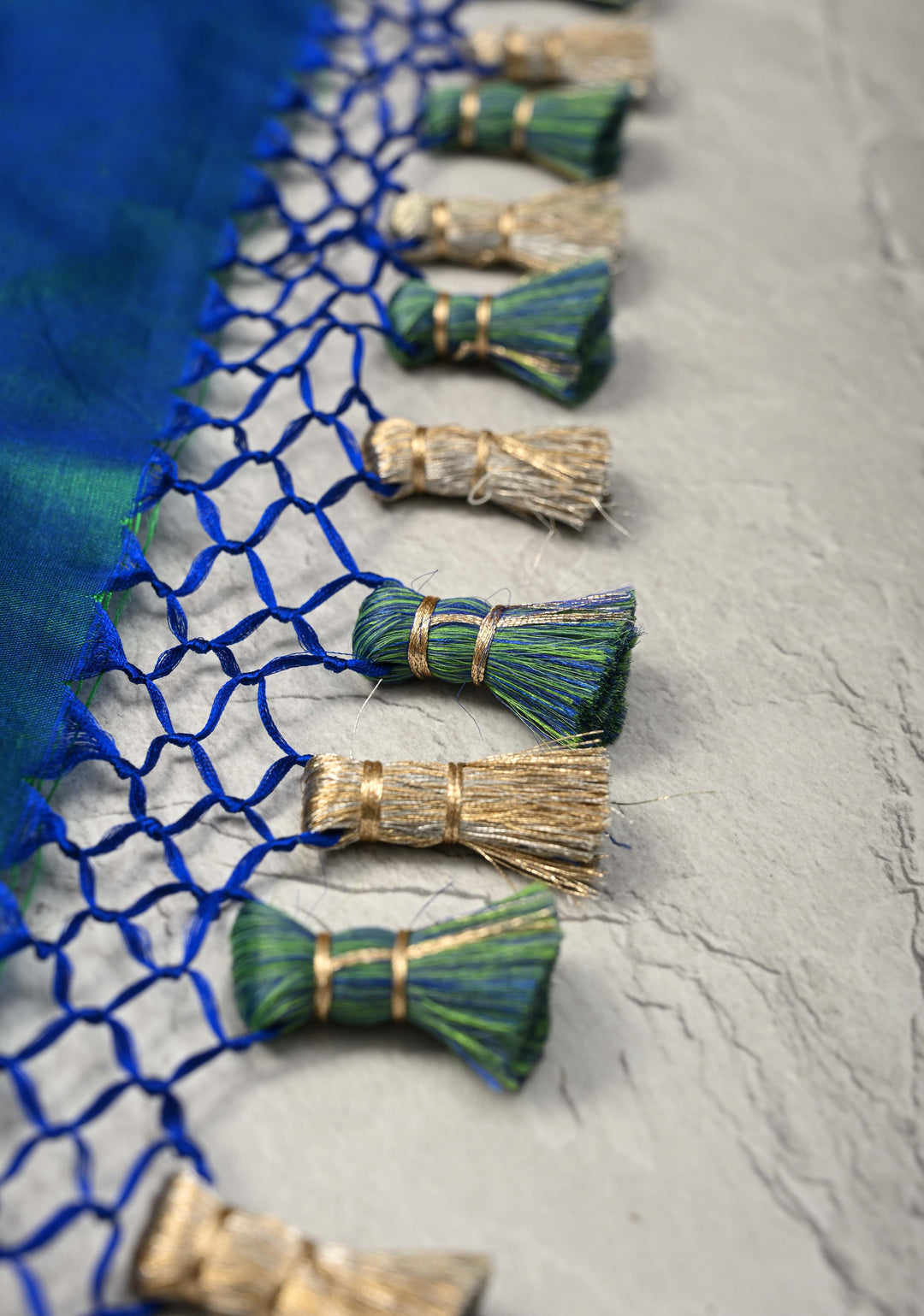 Peacock Blue and Zari Vertical Stripes and Scalloped Border Design Pure Katan Silk Banarasi Saree | SILK MARK CERTIFIED