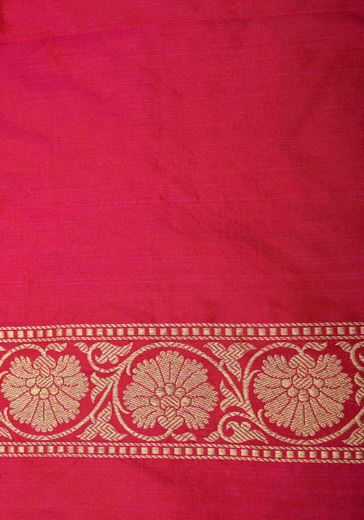Vibrant Hued Jharoka Pattern Floral brocade Halh and Half Pure Katan Silk saree with Zari borders | SILK MARK CERTIFIED