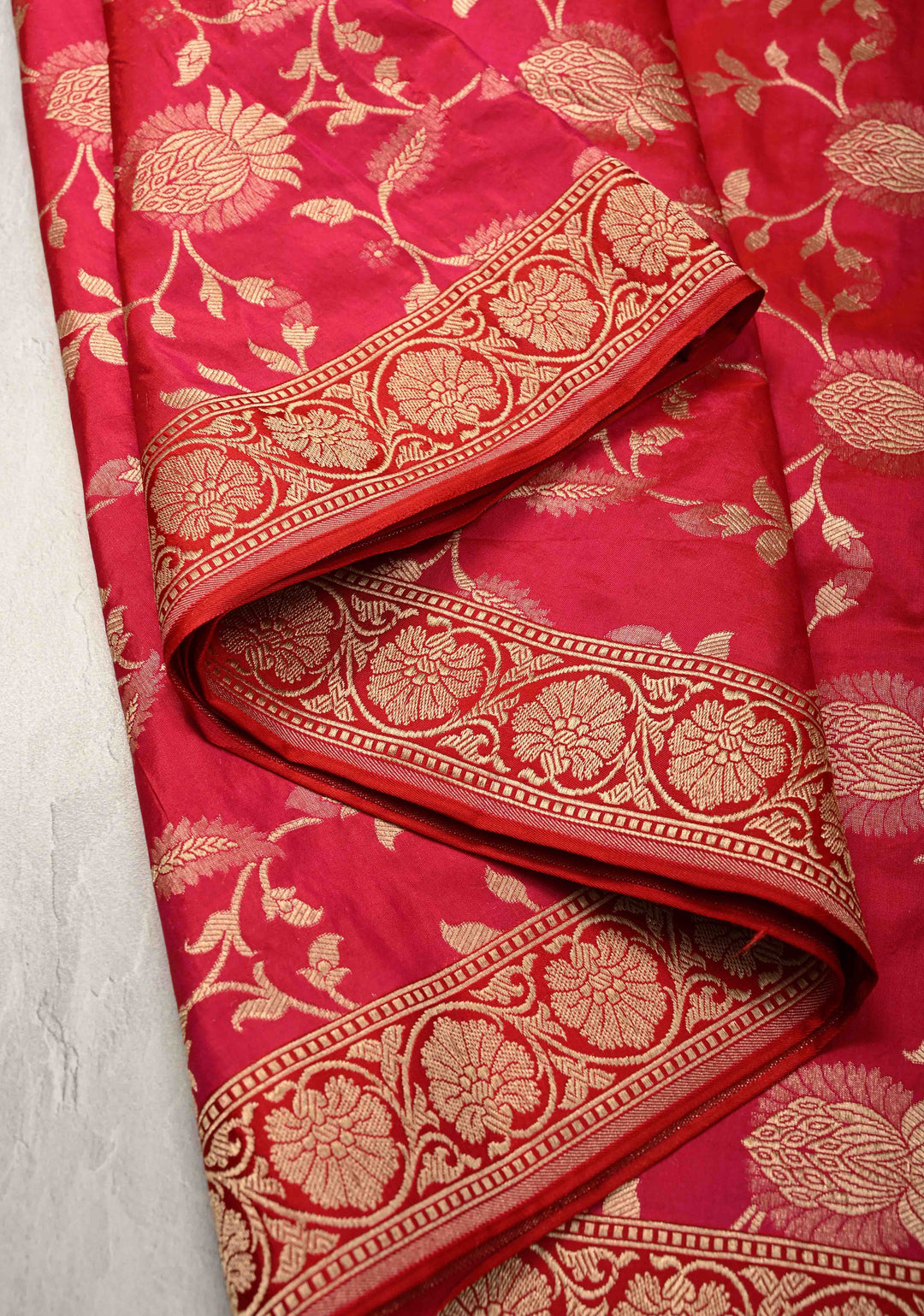 Vibrant Hued Jharoka Pattern Floral brocade Halh and Half Pure Katan Silk saree with Zari borders | SILK MARK CERTIFIED