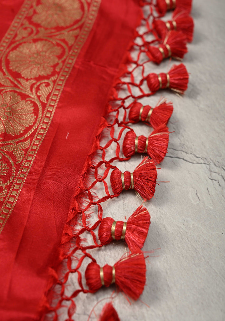 Vibrant Hued Jharoka Pattern Pure Katan Silk saree with Zari borders | SILK MARK CERTIFIED