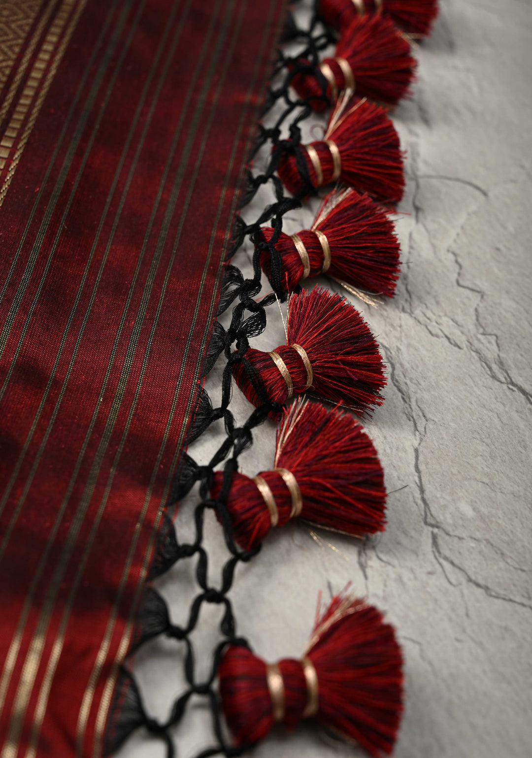 Brownish Red Banarasi Pure Katan Silk Saree with Zari Vertical Stripes and Meenakari Floral Border  | SILK MARK CERTIFIED