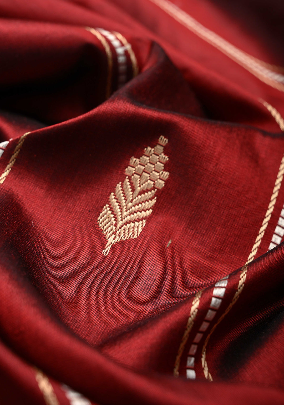 Brownish Red Banarasi Pure Katan Silk Saree with Zari Vertical Stripes and Meenakari Floral Border  | SILK MARK CERTIFIED