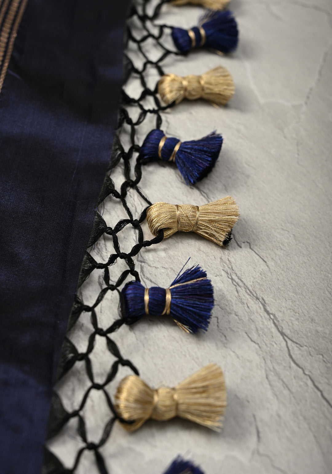 Midnight Blue Banarasi Katan Silk Saree with Sona Rupa Buttas and Meenakari Scallop Border | SILK MARK CERTIFIED