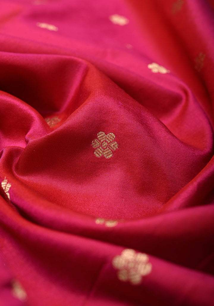 Banarasi Katan Silk Saree in Persian Rose with Chunri Buttis and Zari Border | SILK MARK CERTIFIED