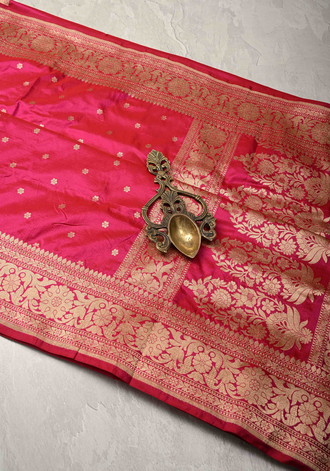 Banarasi Katan Silk Saree in Persian Rose with Chunri Buttis and Zari Border | SILK MARK CERTIFIED