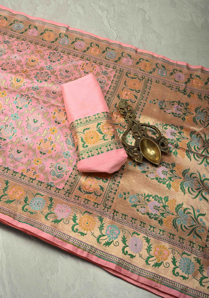 Pink Banarasi Meenakari Patola Design Saree in Pure Katan Silk with Intricate Pallu | SILK MARK CERTIFIED