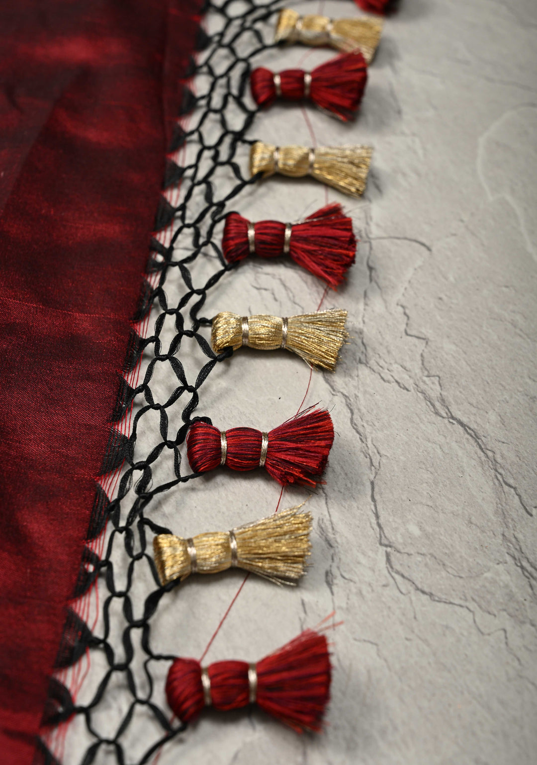 Deep Maroon Pure Banarasi Katan Silk Saree with Coin Buttas and Paithani Style Borders-Pallu | SILK MARK CERTIFIED