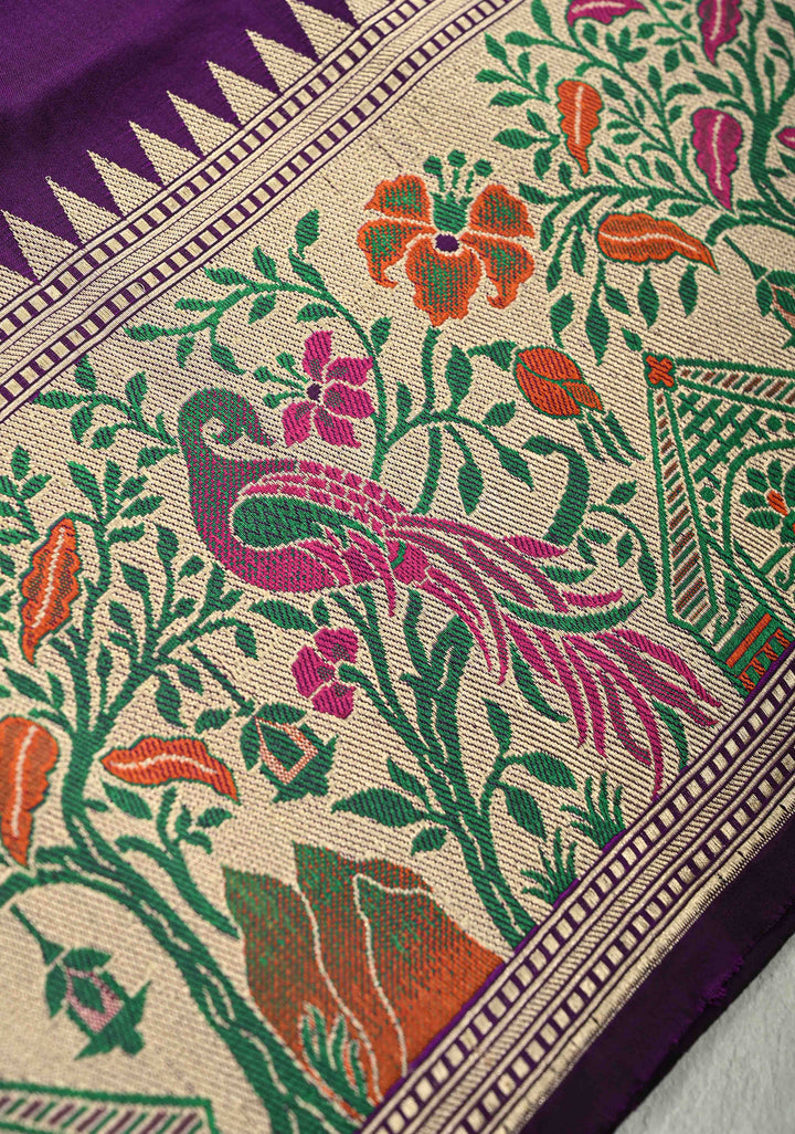 Jamuni Purple Pure Banarasi Katan Silk Saree with Paithani Style Borders and Pallu | SILK MARK CERTIFIED