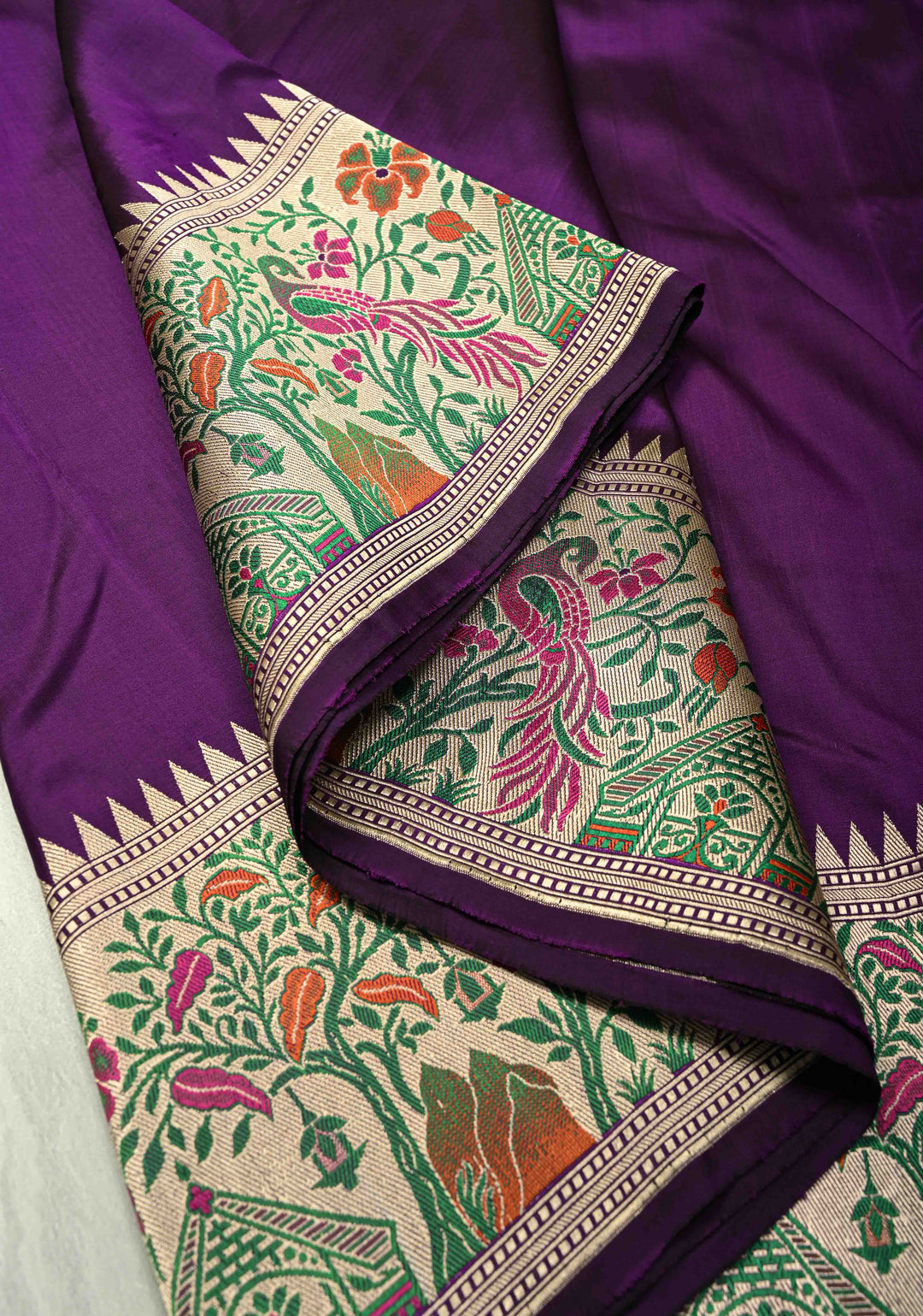 Jamuni Purple Pure Banarasi Katan Silk Saree with Paithani Style Borders and Pallu | SILK MARK CERTIFIED